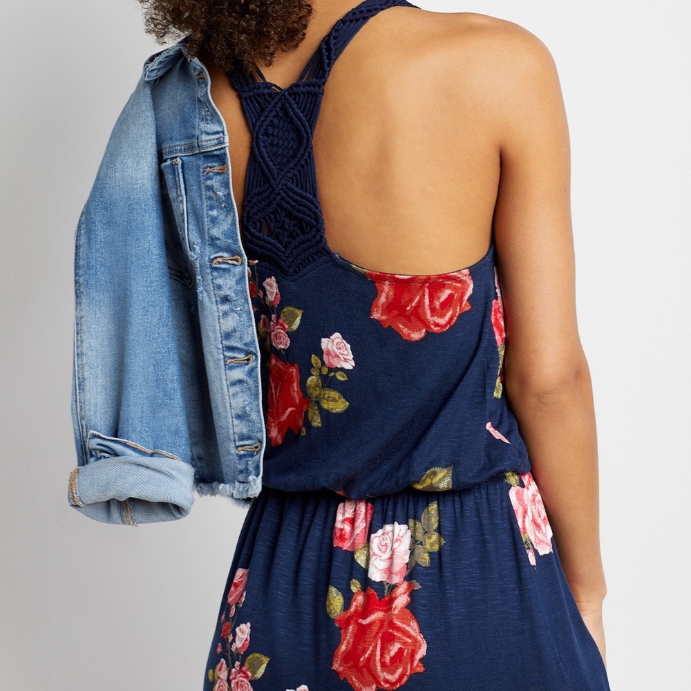 Maurices Blue Floral Macrame Back Maxi Dress XL
